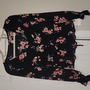 Divided Black Blouse with Pink Floral Design NWOT.